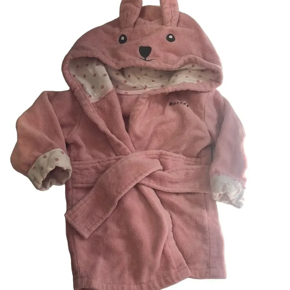 Carter's Infant Pink Bunny Hooded Robe 0-9 Months with name Kennedy on‎ it